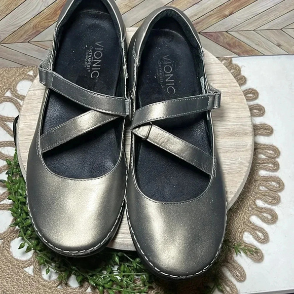 Vionic‎ Judith Flat Mary Janes Orthaheel Metallic - Picture 2 of 5